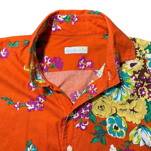 Seaplane Long Sleeve Button Up Shirt Orange Floral Print Extinct USA Size Small - Picture 4 of 7